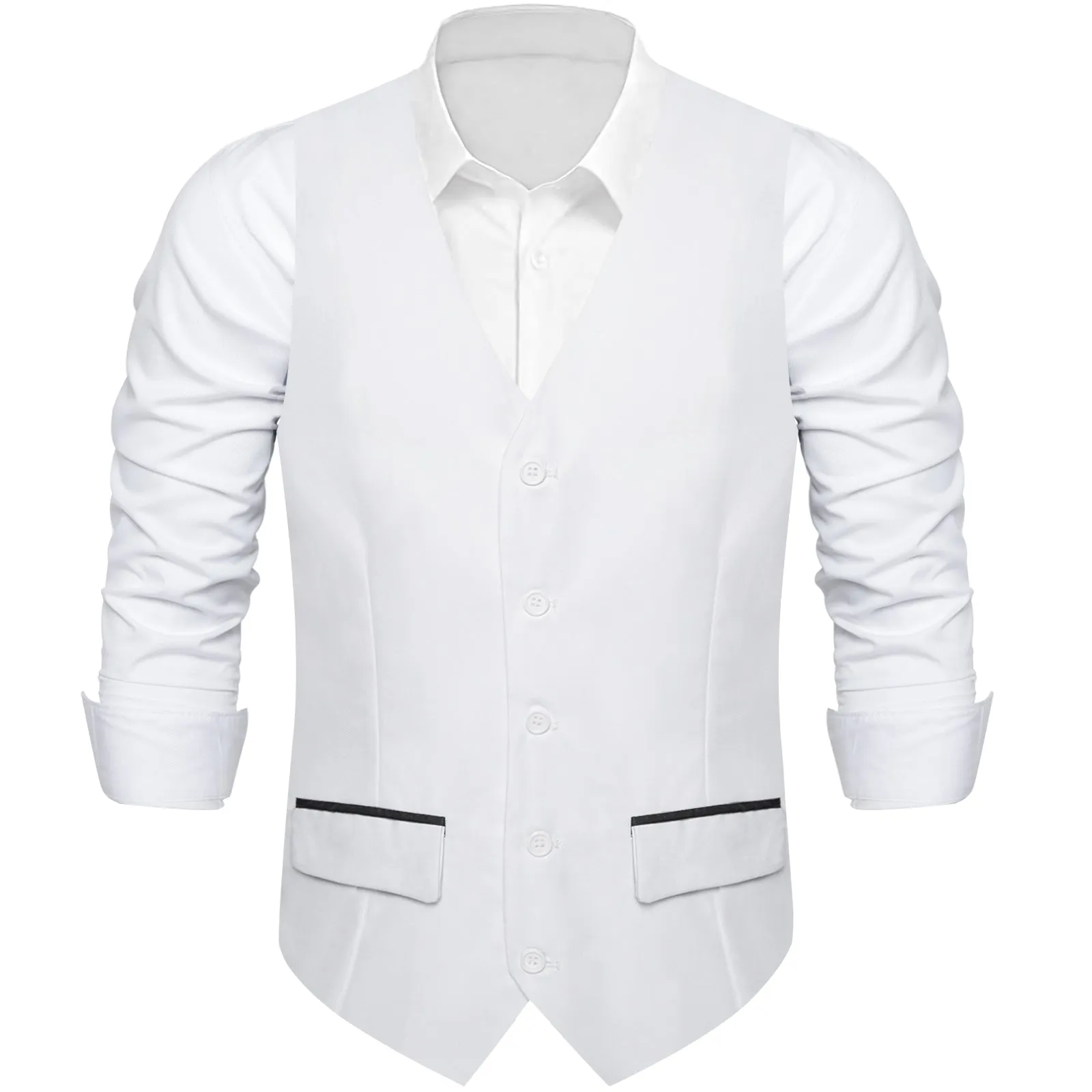 White Solid Silk Men's Classic Vest with Two Pockets