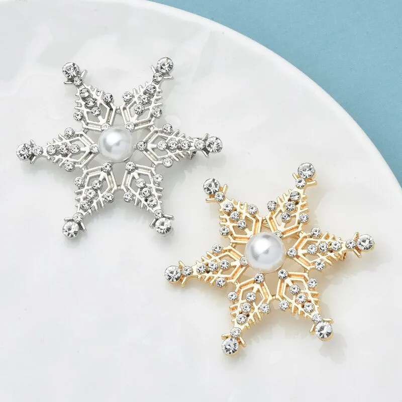 Winter Fashion Rhinestone Snowflakes Brooch Pins