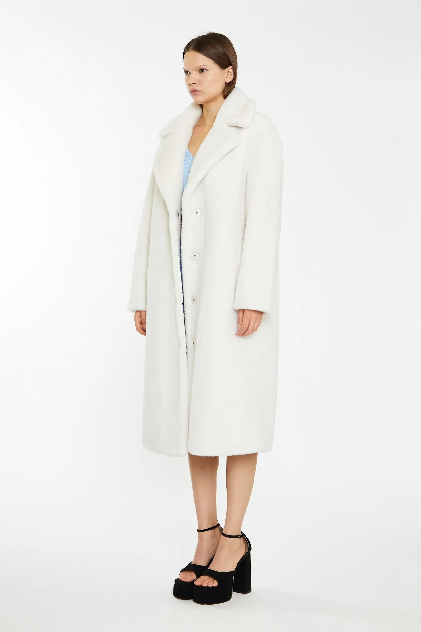 Winter White Longline Faux Fur Coat