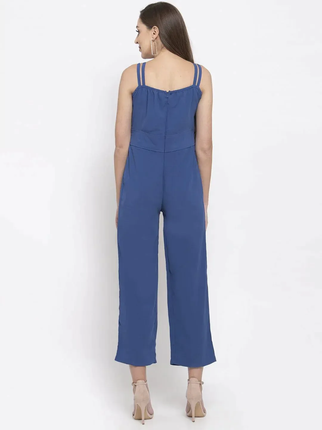 Women Blue Solid Embellished Jumpsuit