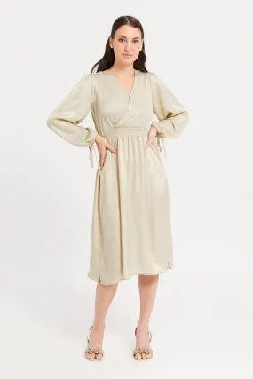 Women Gold Solid Wrap Dress