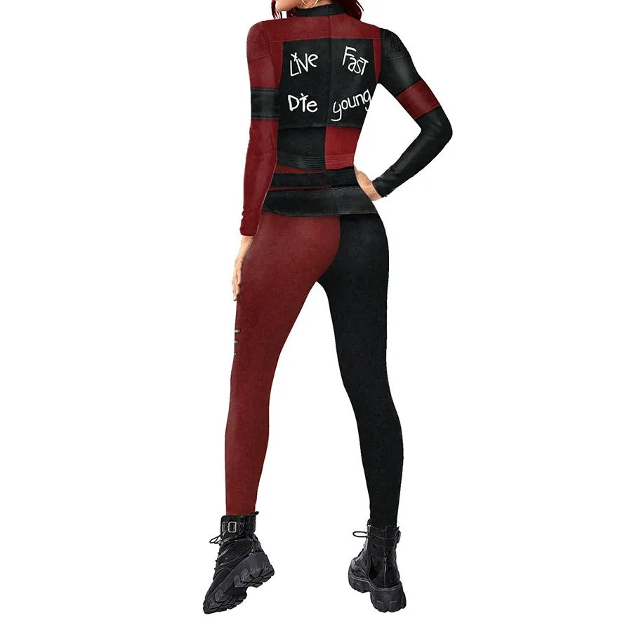 Women's Fashion Halloween Costume Jumpsuit Sexy Slim Long Sleeve One-piece 3D Party Rompers