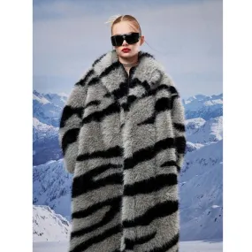 Women's fur coat new fashion zebra print imitation fox fur coat