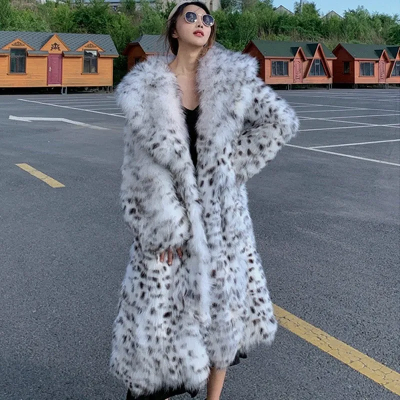 Women's winter imitation fox fur young leopard-print fur coat