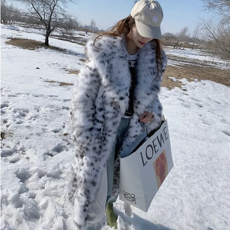 Women's winter imitation fox fur young leopard-print fur coat