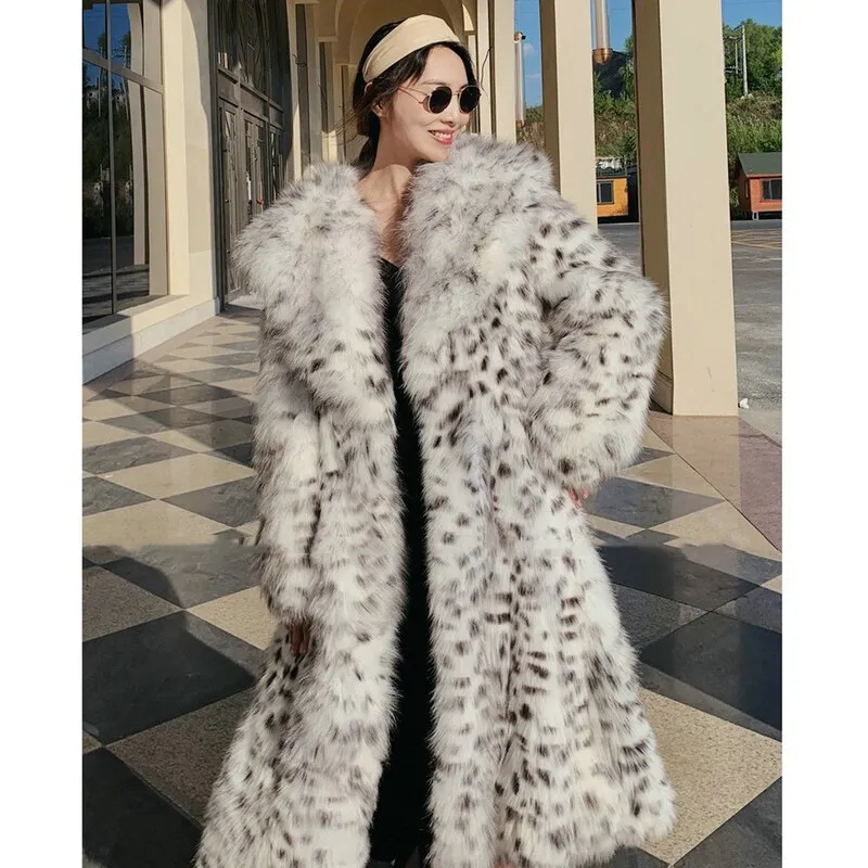 Women's winter imitation fox fur young leopard-print fur coat