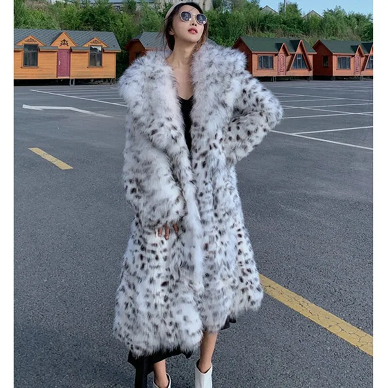 Women's winter imitation fox fur young leopard-print fur coat