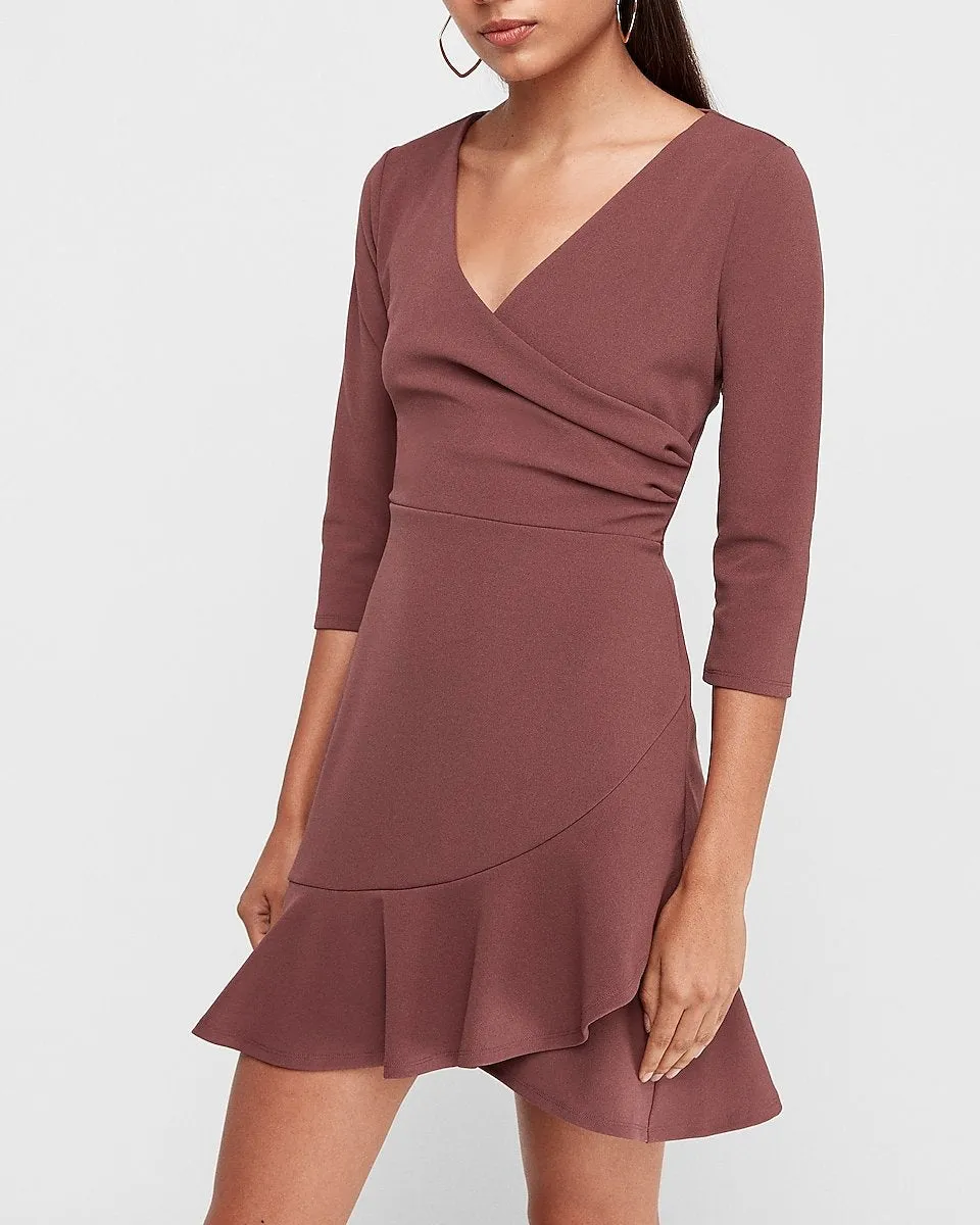 Wrap Front Ruffle Hem Fit And Flare Dress in Thornberry