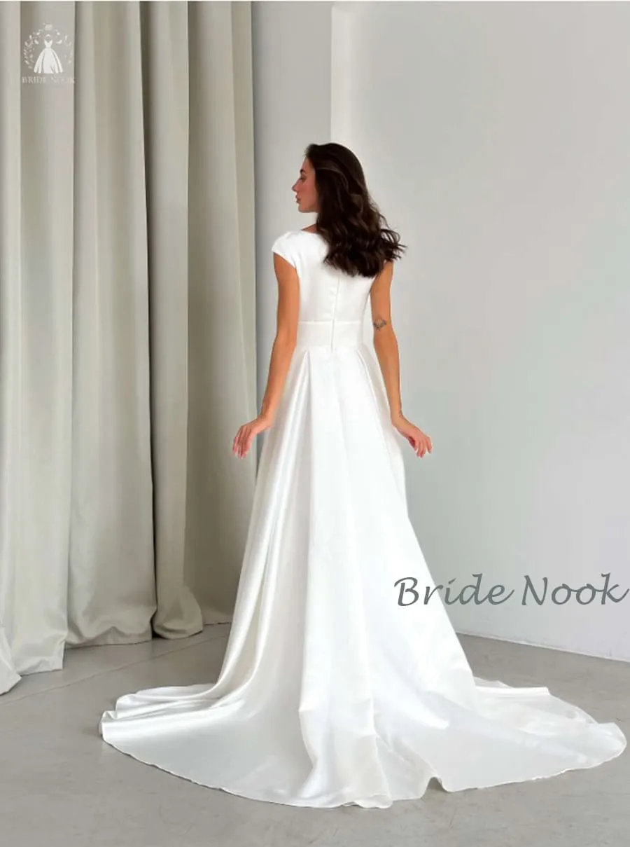 Wrap Neckline Sleeveless White Wedding Gown With open Slit