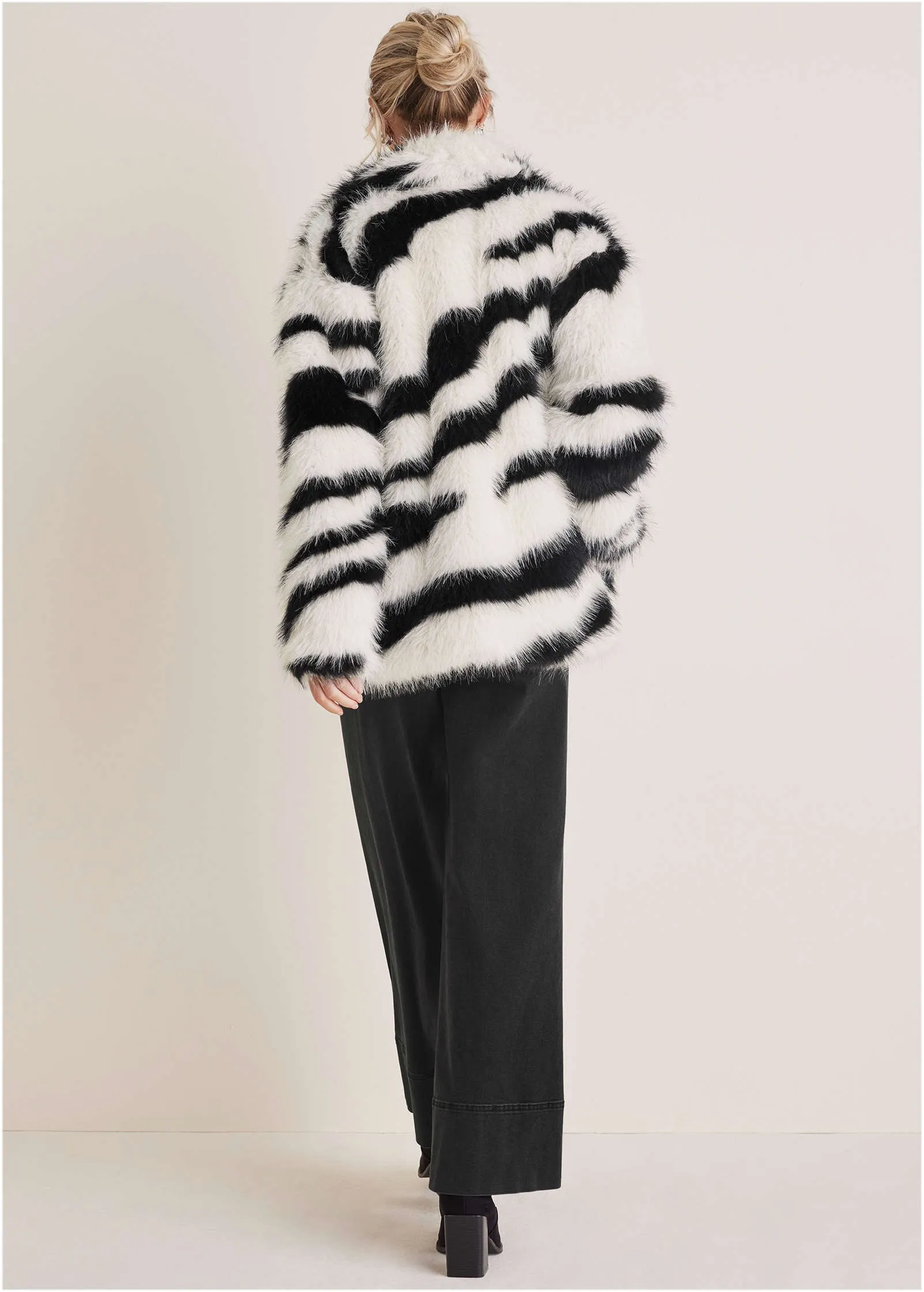 Zebra Print Faux Fur Coat - White Multi